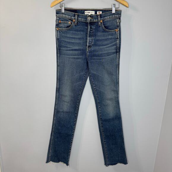 RE/DONE Jeans High Rise Stretch Slim Raw Hem Full Length Jeans Women's 26 - Picture 1 of 11